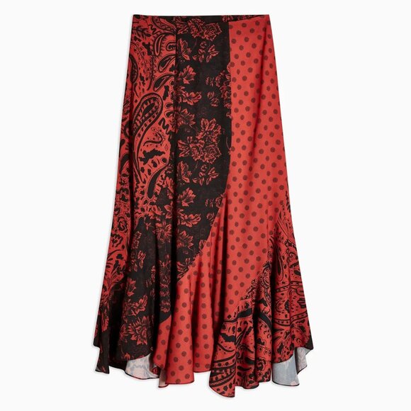 Topshop Mixed Print Midi Skirt - Black & Red - NWT - Picture 2 of 5